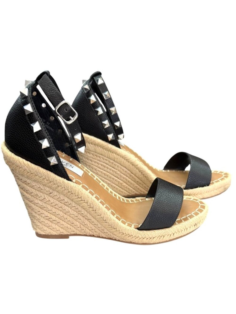 Steven New York Black Espadrille Wedge Sandals Size 8